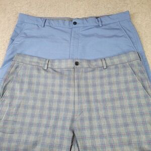 Lot of 2 Greg Norman Golf Chino Shorts Men 40 Blue Gray Plaid 9" Ins Performance